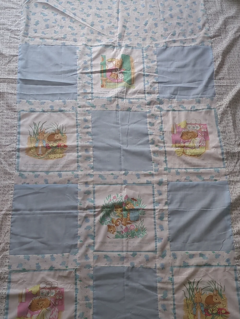 Handmade Peter Rabbit Beatrix Potter Quilt Top 77.5x87 Unfinished Cotton